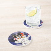 Vintage kerstdansende Snowmen met kaarsen Zandsteen Onderzetter (Zijkant)