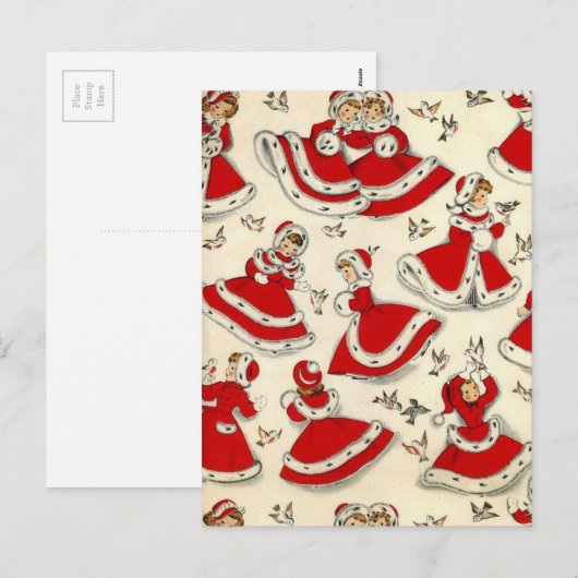 Vintage kerstdansmeisjes feestdagenkaart (Voorkant / Achterkant)
