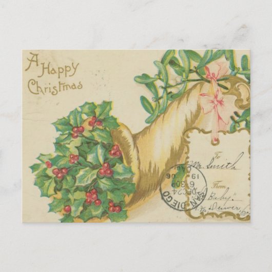 Vintage kerstdecoratie feestdagenkaart (Voorkant)
