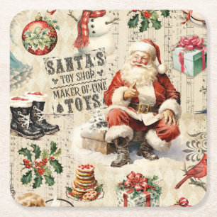 Vintage kerstdecoupage kartonnen onderzetters