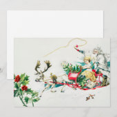 Vintage kerstdeer Cart-schilderijen Feestdagenkaart (Voorkant / Achterkant)