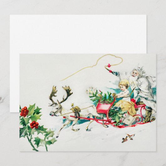 Vintage kerstdeer Cart-schilderijen Feestdagenkaart (Voorkant / Achterkant)