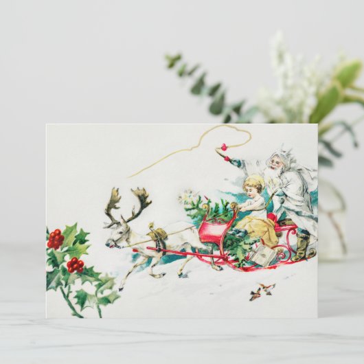 Vintage kerstdeer Cart-schilderijen Feestdagenkaart (Staand voorkant)