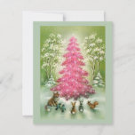 Vintage kerstdieren rond roze bomen feestdagenkaart<br><div class="desc">Vintage kerstdieren rond roze bomen</div>