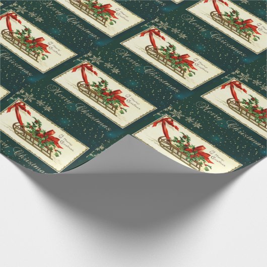 Vintage kerstdij, Mistletoe Snowflakes Cadeaupapier (Hoek)