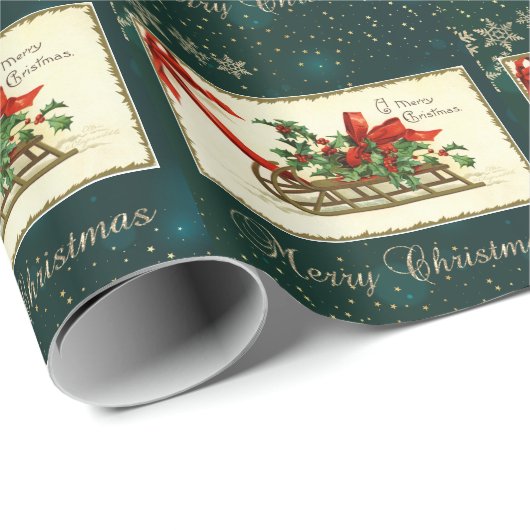 Vintage kerstdij, Mistletoe Snowflakes Cadeaupapier (Rol Hoek)