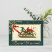 Vintage kerstdij, Mistletoe Snowflakes Feestdagenkaart (Staand voorkant)