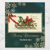 Vintage kerstdij, Mistletoe Snowflakes Wijn Etiket (Enkel label)