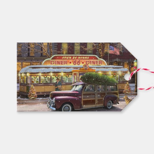 Vintage kerstdiner cadeaulabel (Voorkant (Horizontaal))