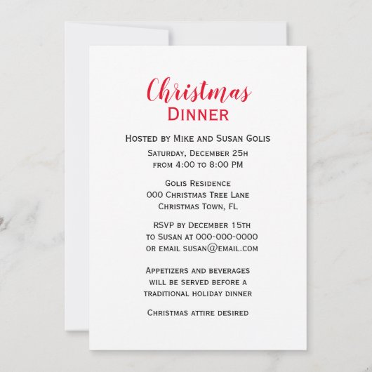 Vintage kerstdiner / feestdag kaart (Achterkant)