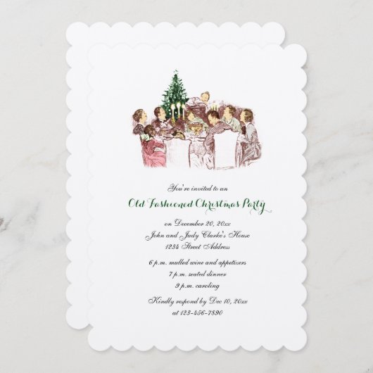 Vintage Kerstdiner Vakantie Uitnodiging (Voorkant / Achterkant)