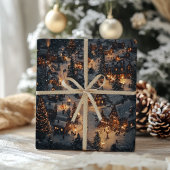 Vintage kerstdorp bij nacht cadeaupapier