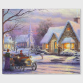 Vintage kerstdorp cadeaupapier (Vlak)