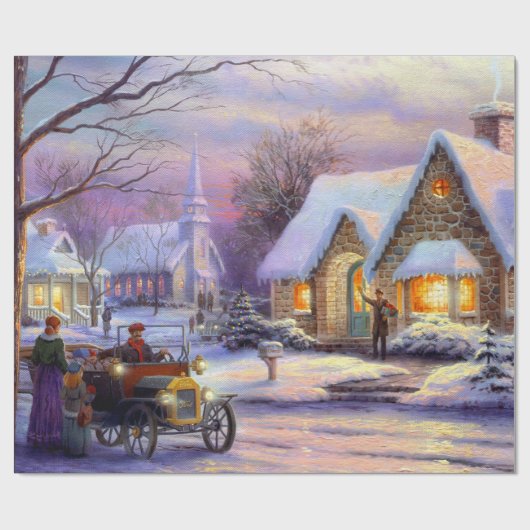 Vintage kerstdorp cadeaupapier (Vlak)