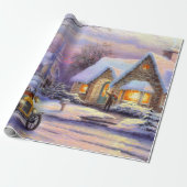 Vintage kerstdorp cadeaupapier (Uitgerold)