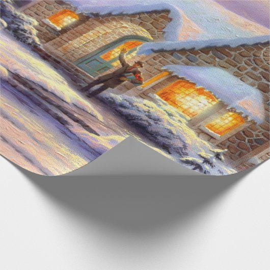 Vintage kerstdorp cadeaupapier (Hoek)