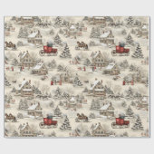 Vintage kerstdorp cadeaupapier (Vlak)