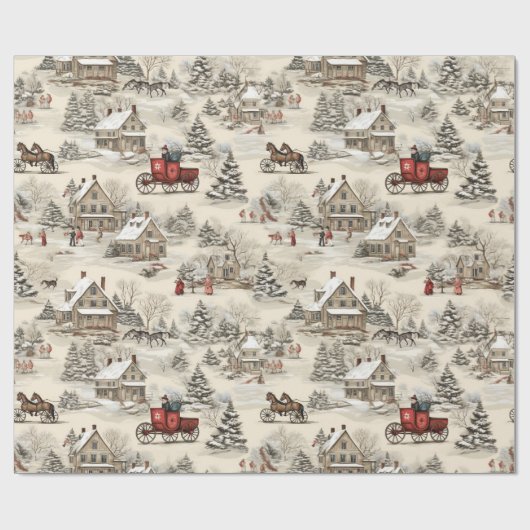 Vintage kerstdorp cadeaupapier (Vlak)