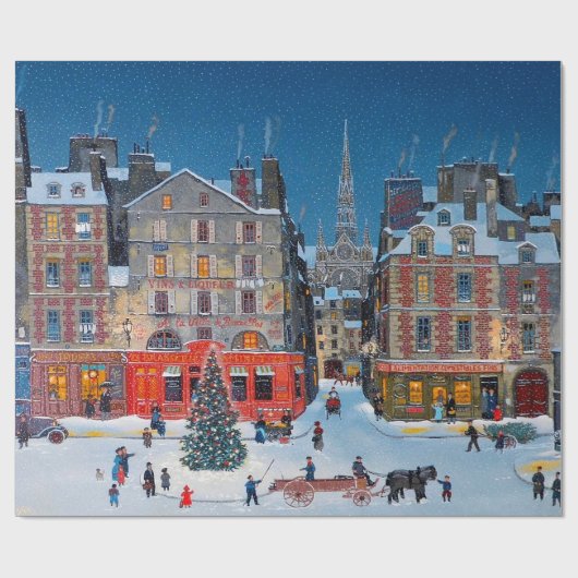 Vintage kerstdorp cadeaupapier (Vlak)