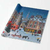 Vintage kerstdorp cadeaupapier (Uitgerold)