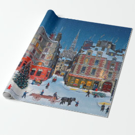 Vintage kerstdorp cadeaupapier