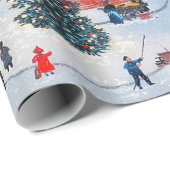 Vintage kerstdorp cadeaupapier (Rol Hoek)