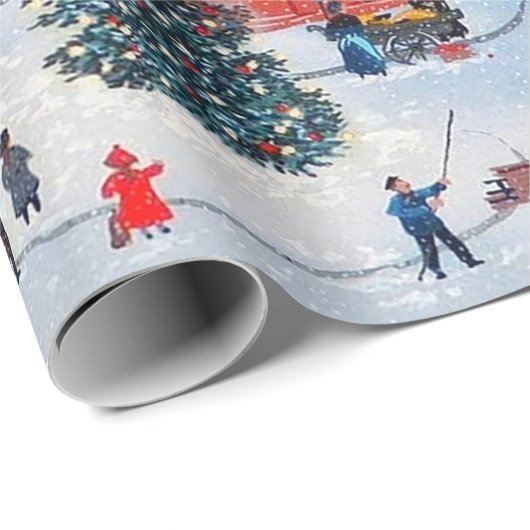 Vintage kerstdorp cadeaupapier (Rol Hoek)