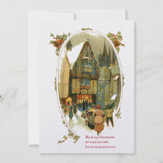 Vintage kerstdorp feestdagenkaart (Voorkant)