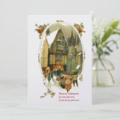 Vintage kerstdorp feestdagenkaart (Staand voorkant)