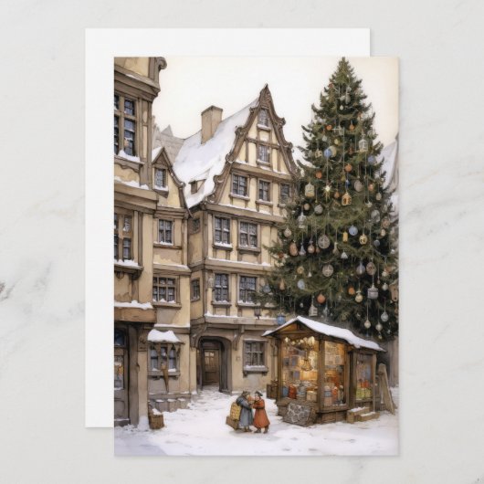 Vintage kerstdorp feestdagenkaart (Voorkant / Achterkant)