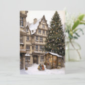 Vintage kerstdorp feestdagenkaart (Staand voorkant)