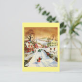 Vintage kerstdorp feestdagenkaart (Staand voorkant)