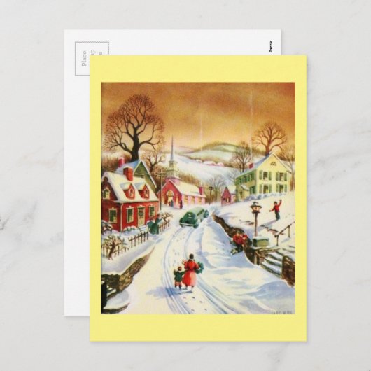 Vintage kerstdorp feestdagenkaart (Voorkant / Achterkant)