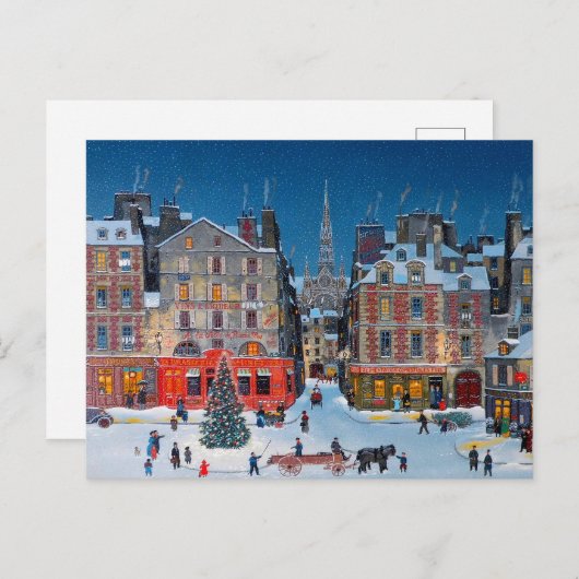 Vintage kerstdorp feestdagenkaart (Voorkant / Achterkant)