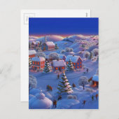 Vintage kerstdorp feestdagenkaart (Voorkant / Achterkant)