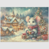 Vintage kerstdorp feestelijke muis decoupage tissuepapier (Voorkant)