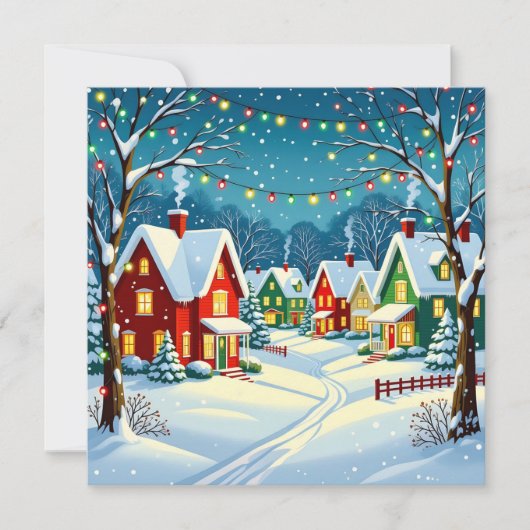 Vintage kerstdorp gepersonaliseerd feestdagenkaart (Voorkant)