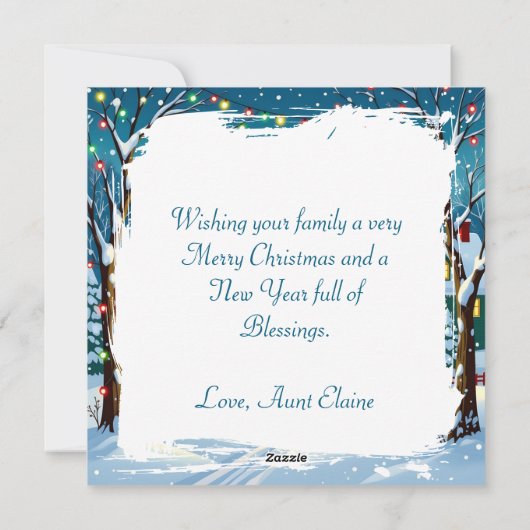 Vintage kerstdorp gepersonaliseerd feestdagenkaart (Achterkant)