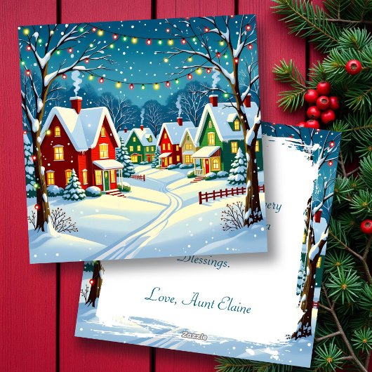 Vintage kerstdorp gepersonaliseerd feestdagenkaart