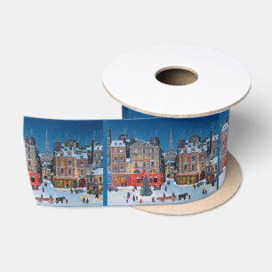 Vintage kerstdorp satijnen lint