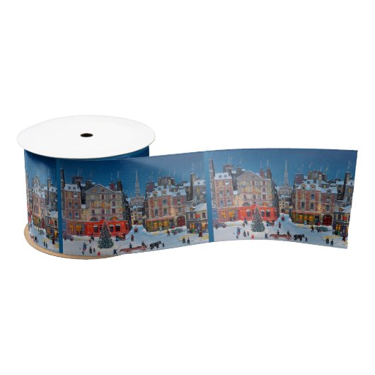Vintage kerstdorp satijnen lint (Spoel)