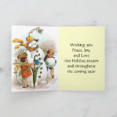 Vintage Kerstdorp Snowman Feestdagen Kaart (Binnen)