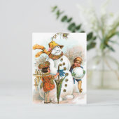 Vintage Kerstdorp Snowman Feestdagenkaart (Staand voorkant)