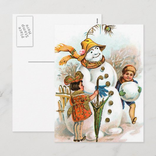 Vintage Kerstdorp Snowman Feestdagenkaart (Voorkant / Achterkant)