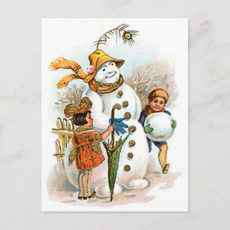 Vintage Kerstdorp Snowman Feestdagenkaart