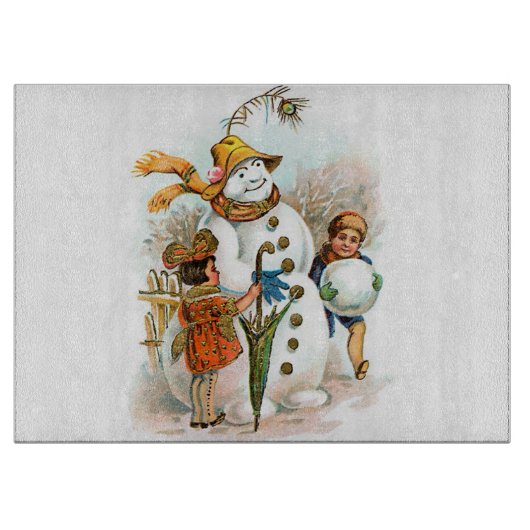 Vintage Kerstdorp Snowman Snijplank (Voorkant)