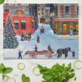 Vintage kerstdorp theedoek (Gevouwen)