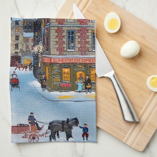 Vintage kerstdorp theedoek (Quarter Fold)