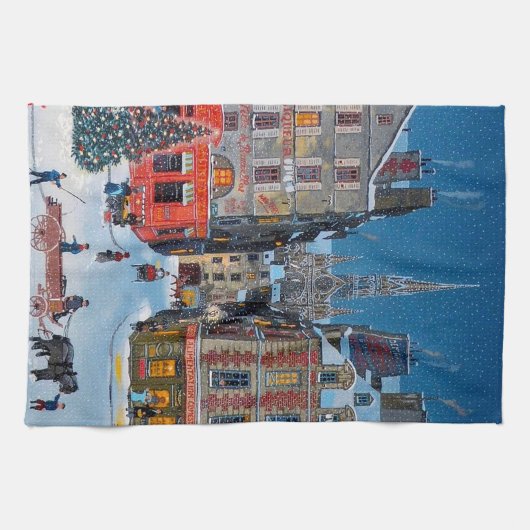 Vintage kerstdorp theedoek (Horizontaal)