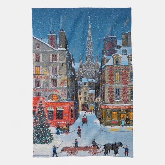 Vintage kerstdorp theedoek (Verticaal)